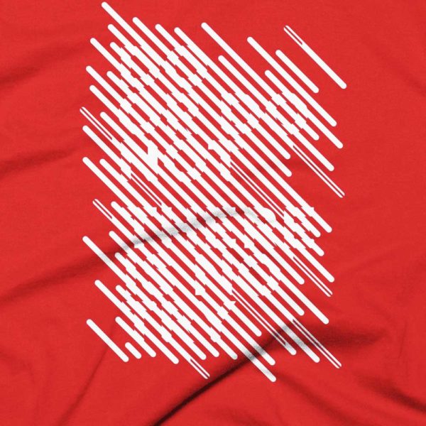 Red tshirt close up with white graphic