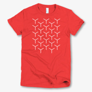 White geometric pattern printed onto a red colour womens tshirt